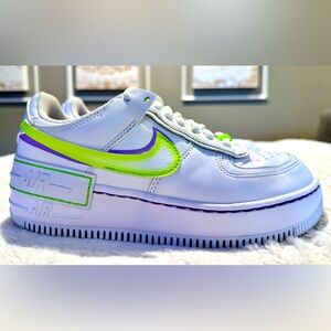 Nike Air Force 1 Low Shadow White Violet Shock Wild Berry Electric Green SZ 7.5